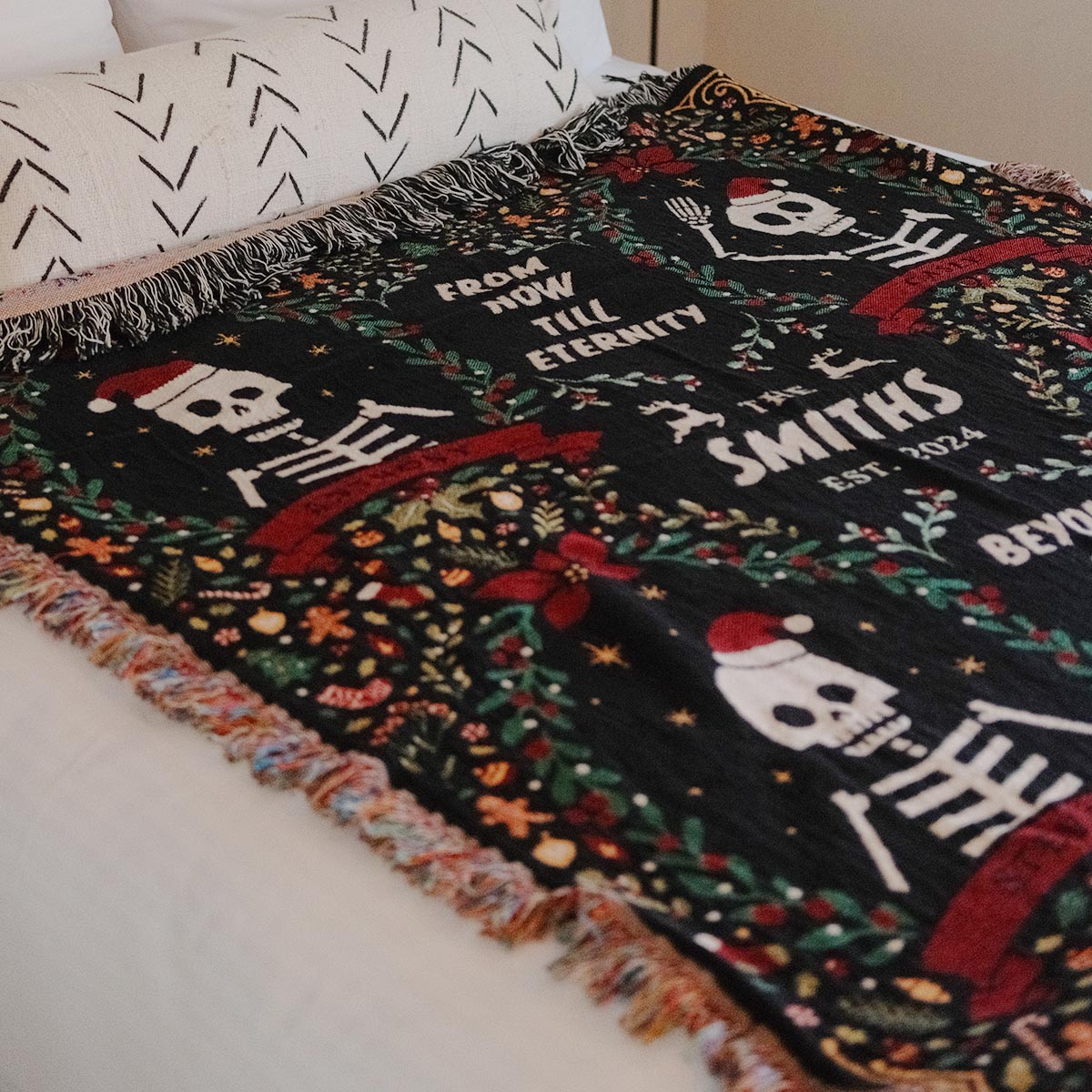 Personalized Christmas Four Frames Haunted Woven Blanket