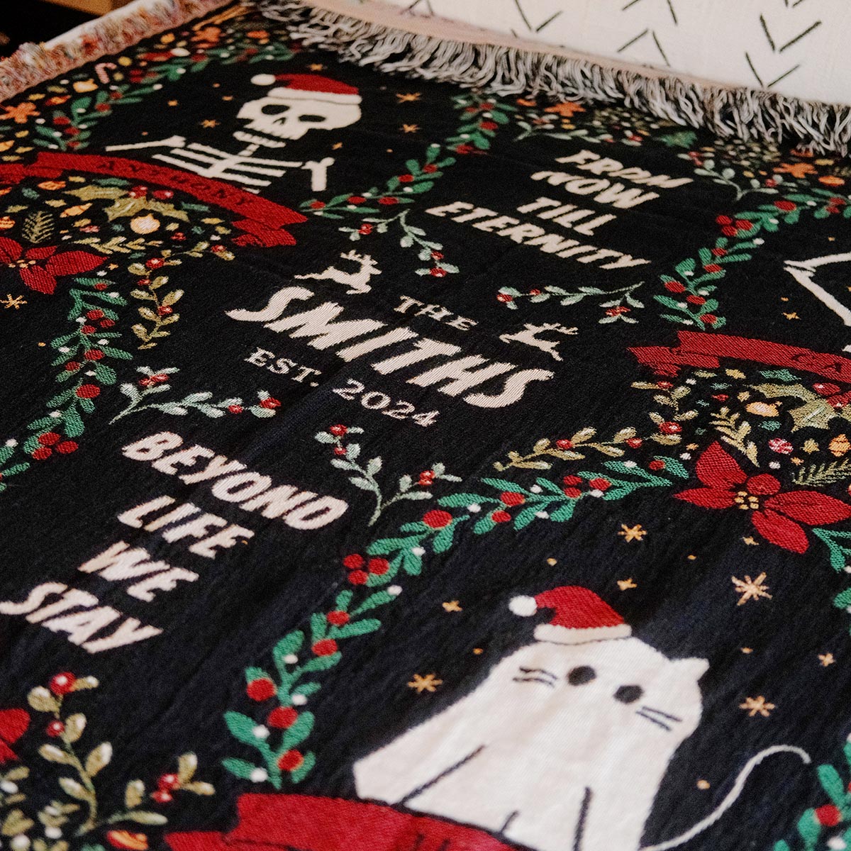 Personalized Christmas Four Frames Haunted Woven Blanket