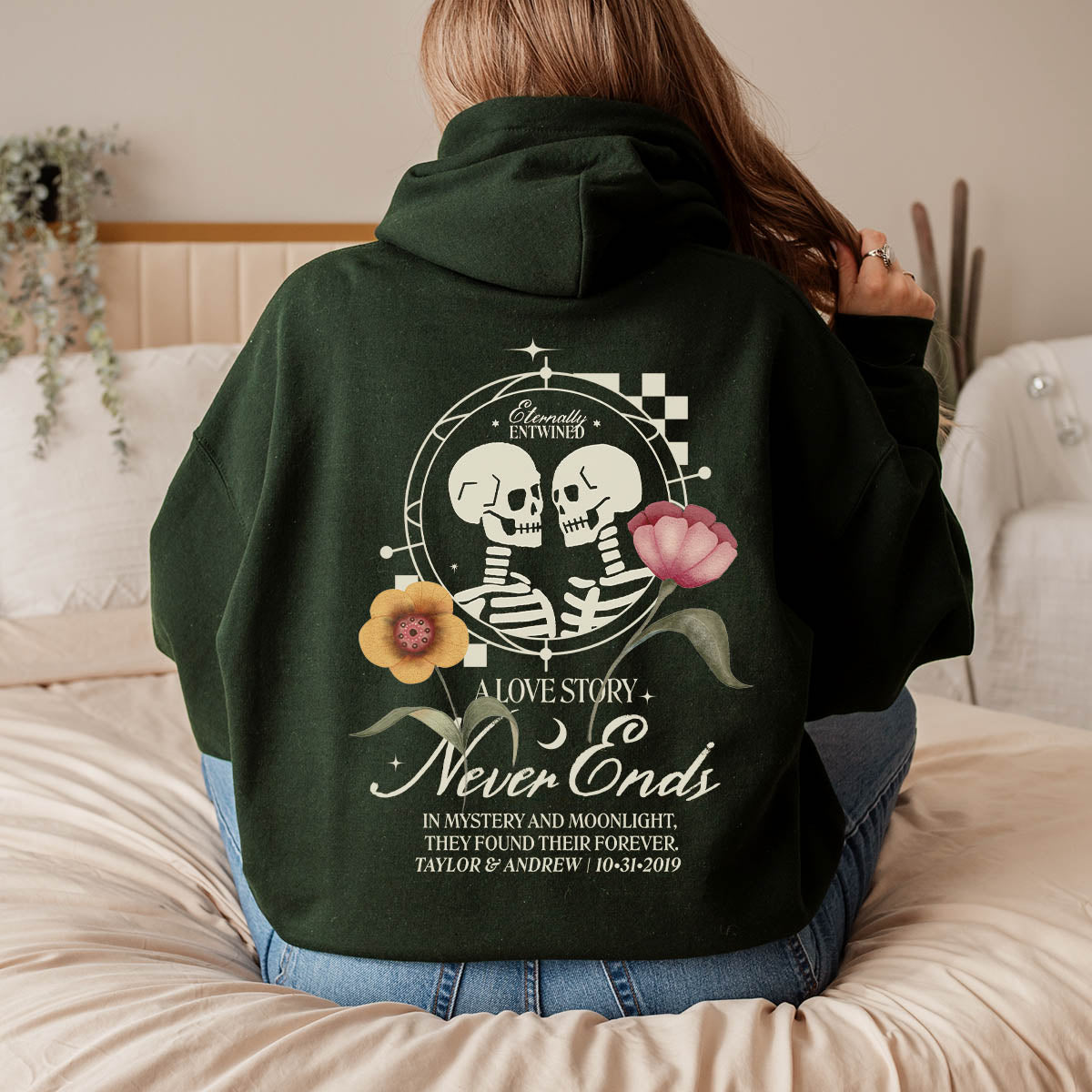 Personalized Entwined Skeletons Couple Hoodie Relatable Basic