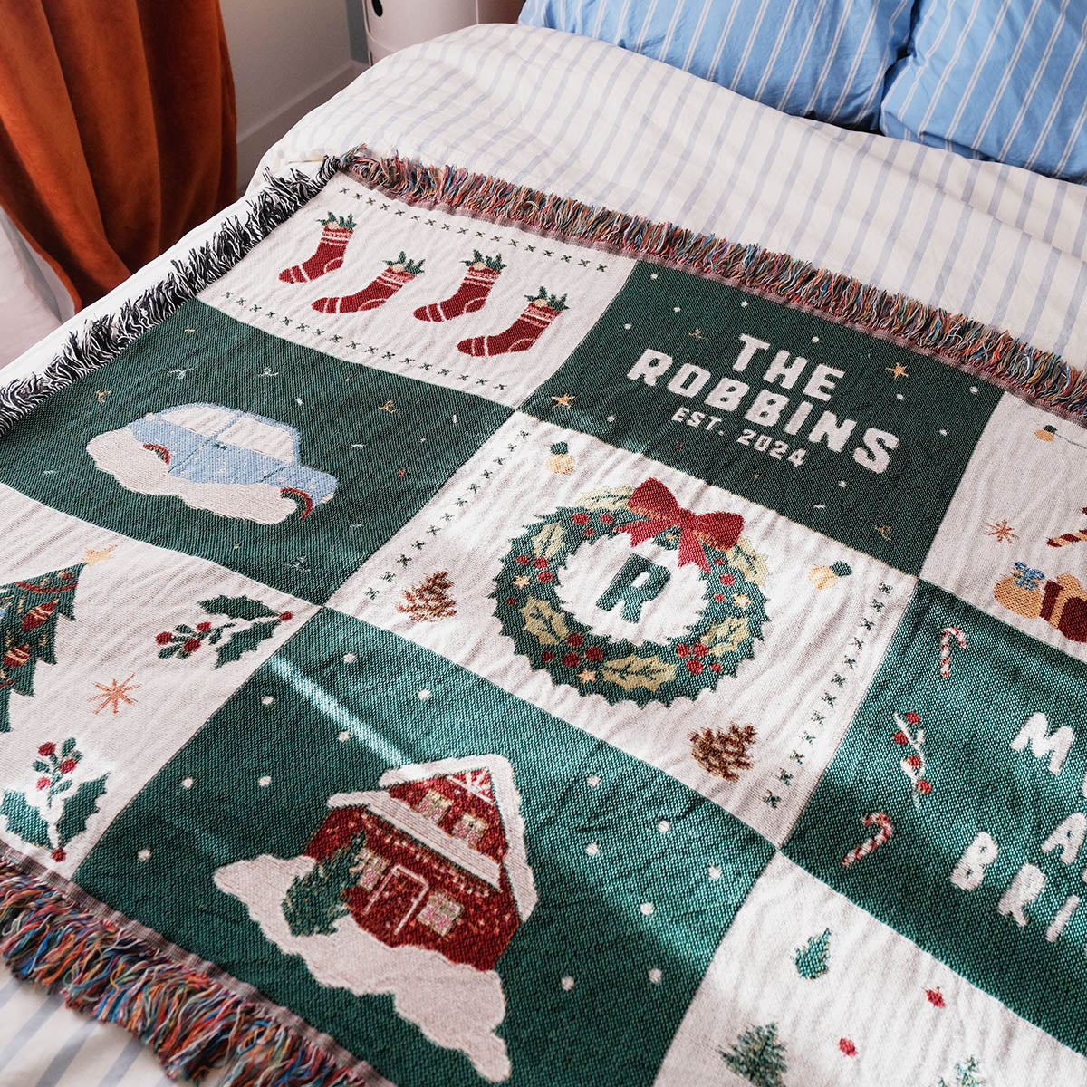 Personalized Family Name Christmas Woven Throw (Horizontal)