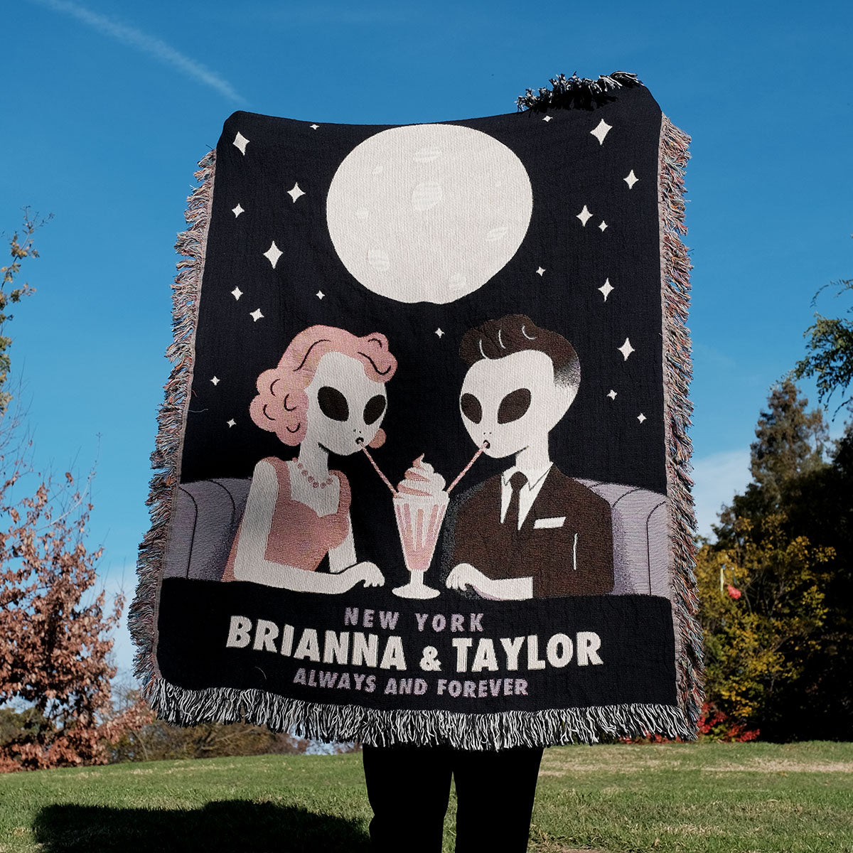 Aliens on a Date Personalized Blanket for Couple- Relatable Basic