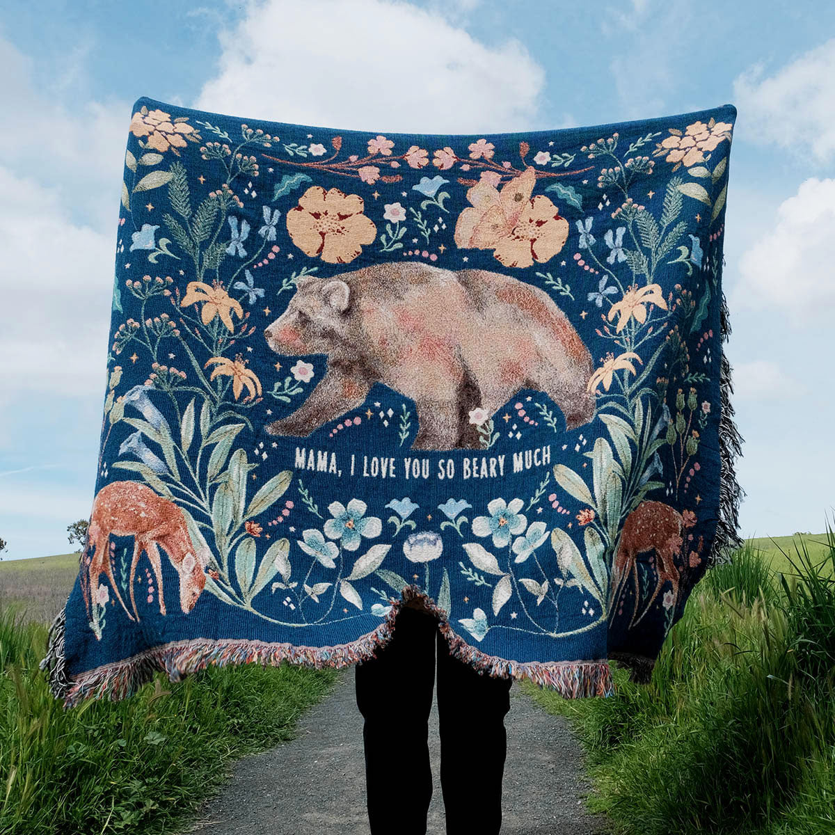 Personalized Wildflower Mama Bear Woven Throw Blanket
