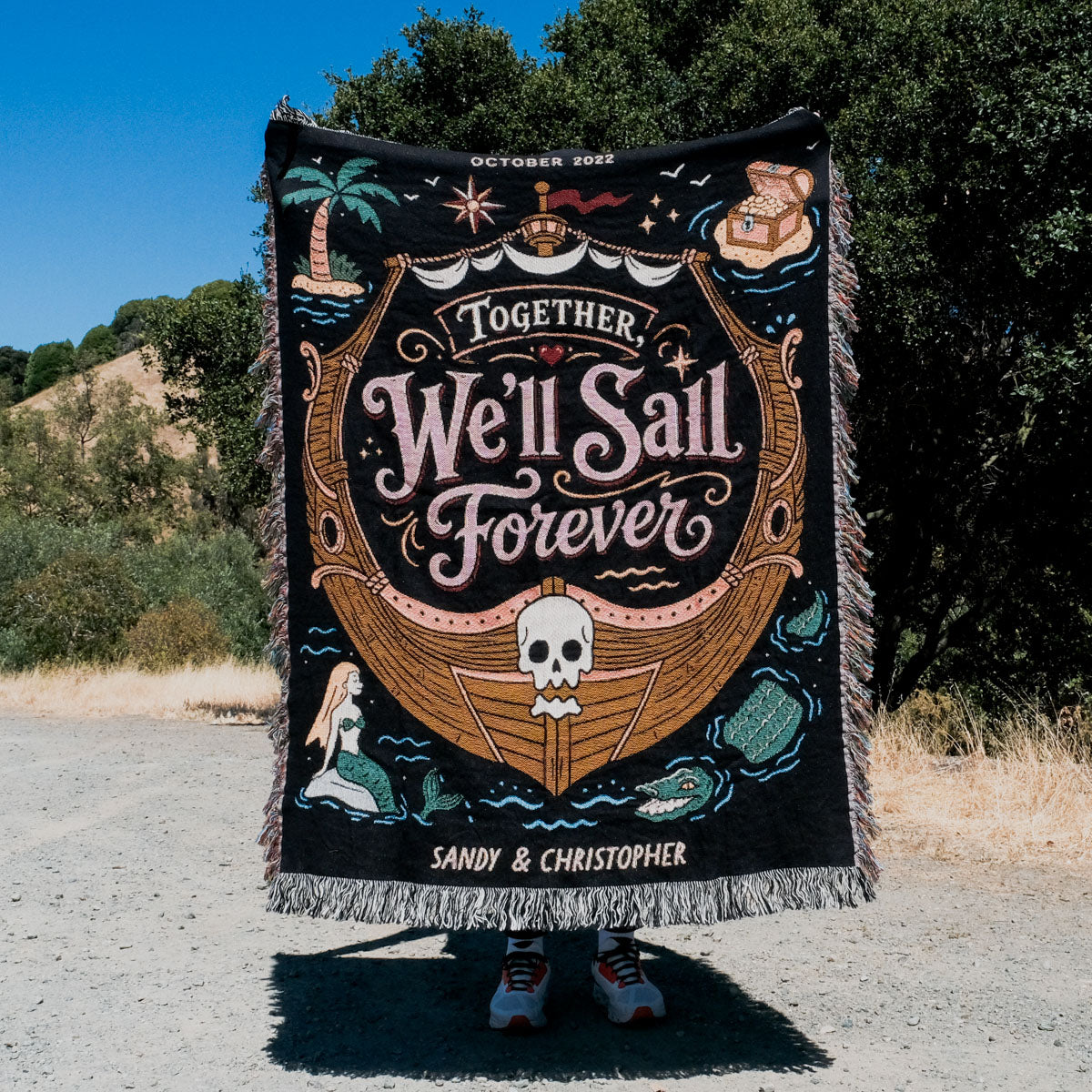 Personalized Pirate Couple Woven Blanket - Relatable Basic