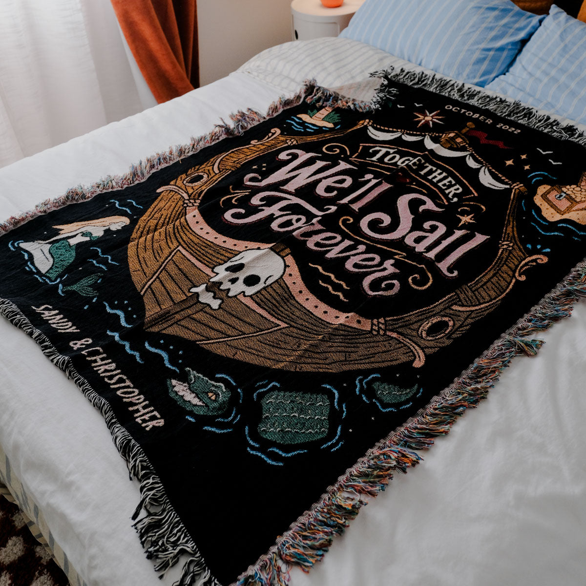 Personalized Pirate Couple Woven Blanket