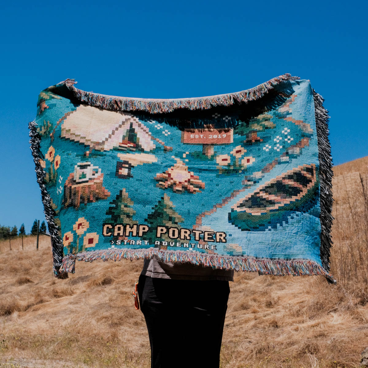 Personalized Pixel 8-Bit Camp Woven Blanket