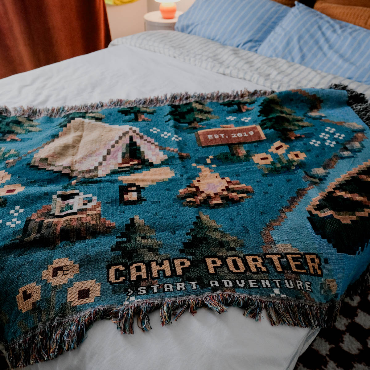 Personalized Pixel 8-Bit Camp Woven Blanket