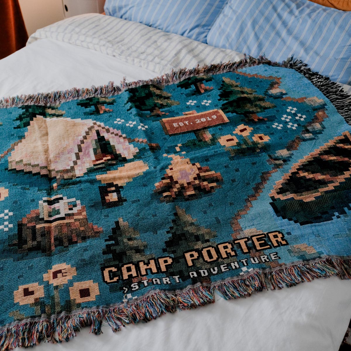 Personalized Pixel 8-Bit Camp Woven Blanket