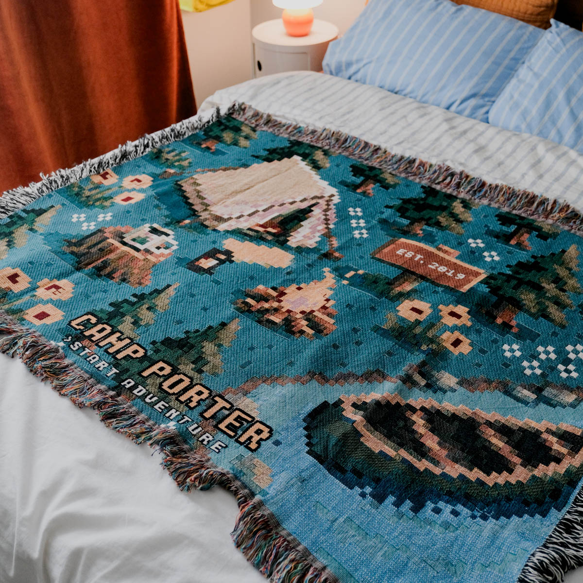 Personalized Pixel 8-Bit Camp Woven Blanket