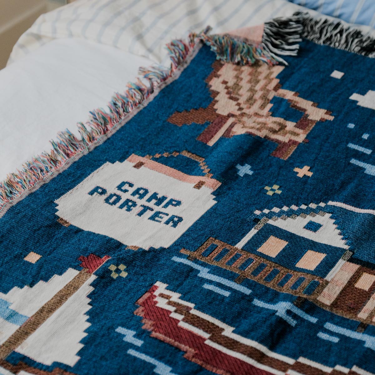 Personalized Pixel 8-Bit Lake House Woven Blanket