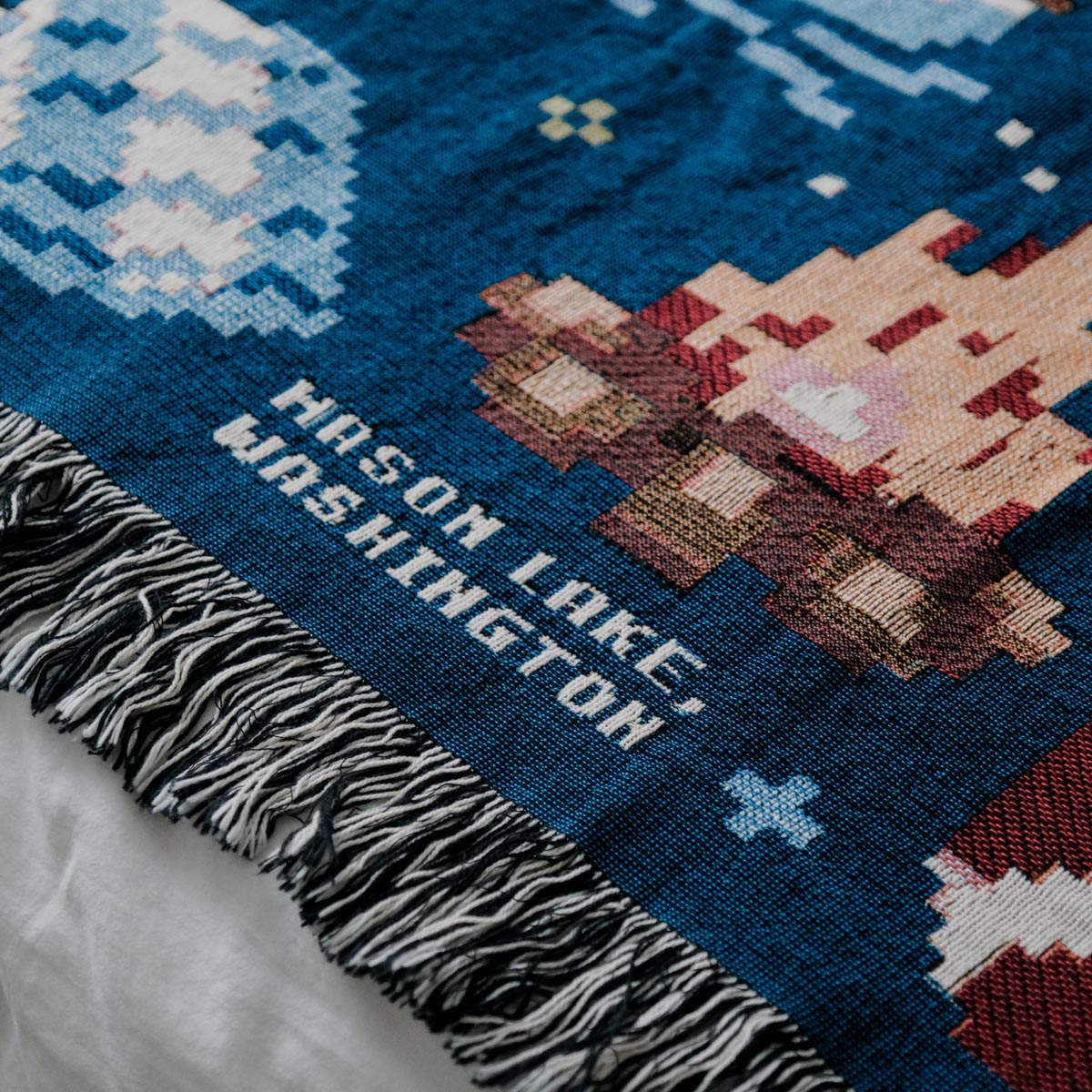 Personalized Pixel 8-Bit Lake House Woven Blanket | Custom Outdoor