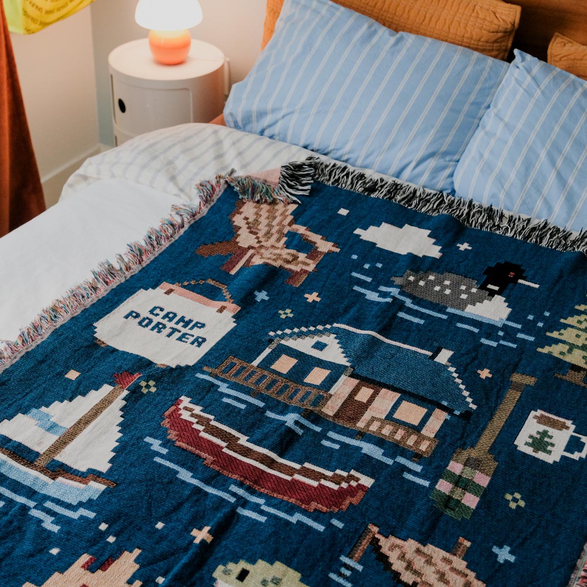 Personalized Pixel 8-Bit Lake House Woven Blanket