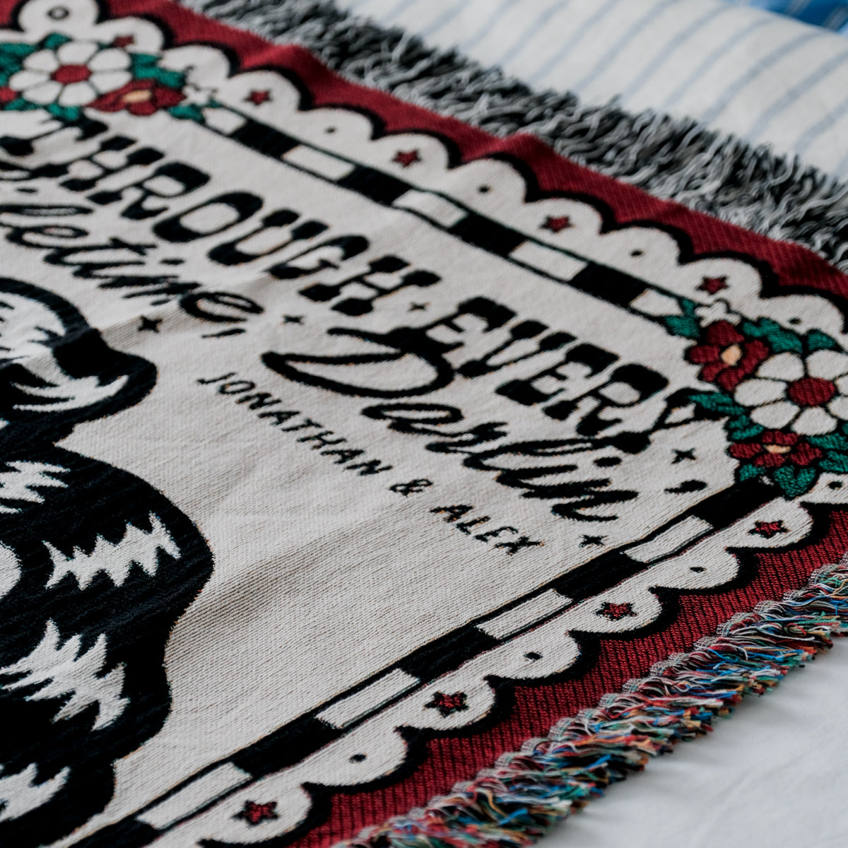 Personalized Retro Skeleton Couple Woven Blanket - Relatable Basic