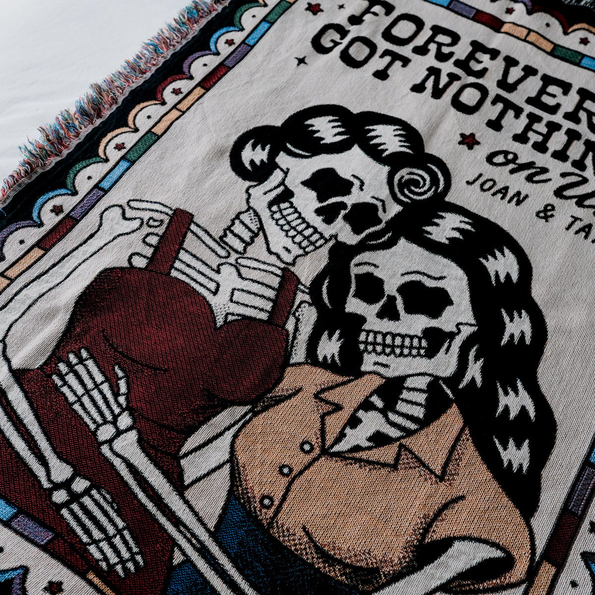 Personalized Female Retro Skeleton Couple Woven Blanket - Relatable Basic
