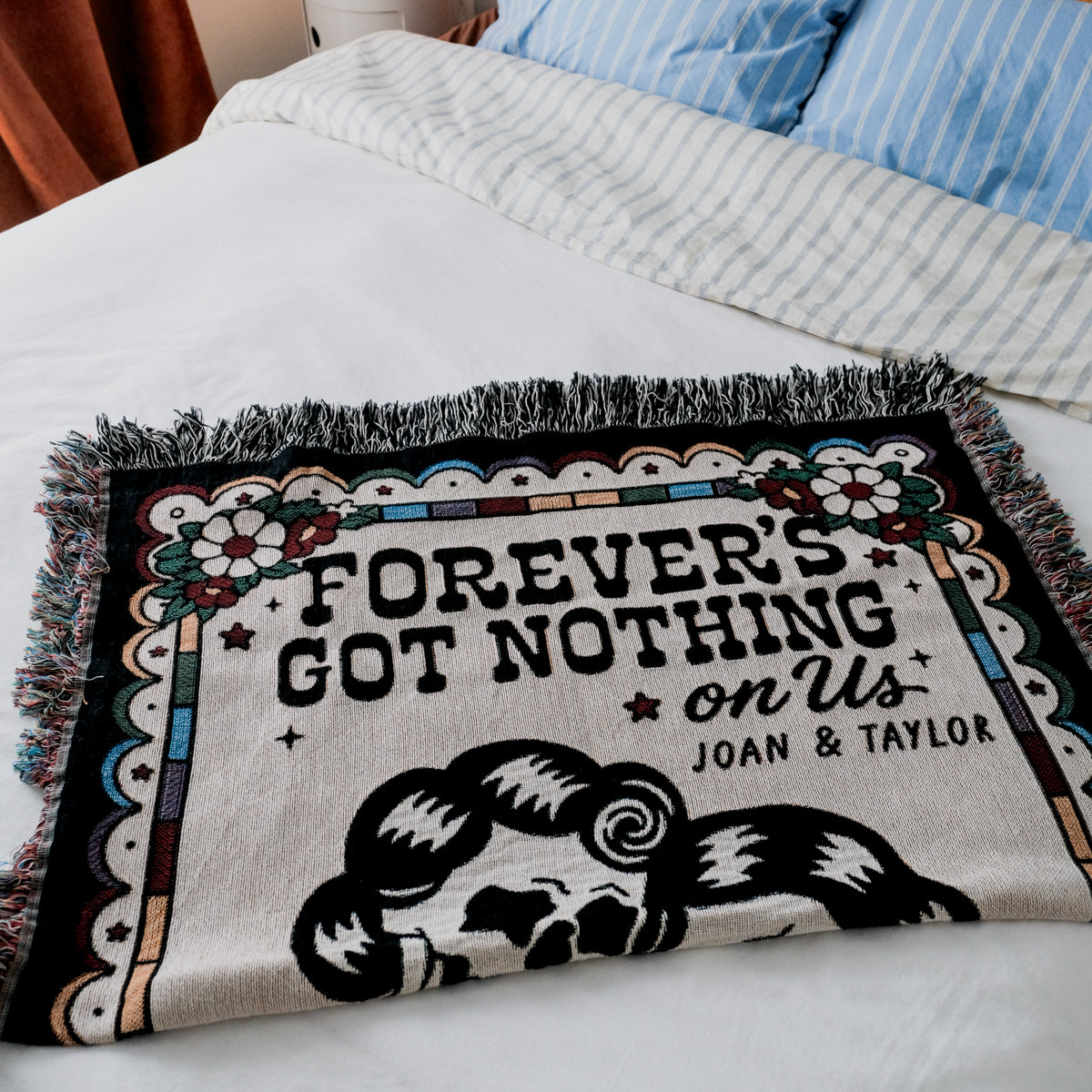 Personalized Female Retro Skeleton Couple Woven Blanket - Relatable Basic