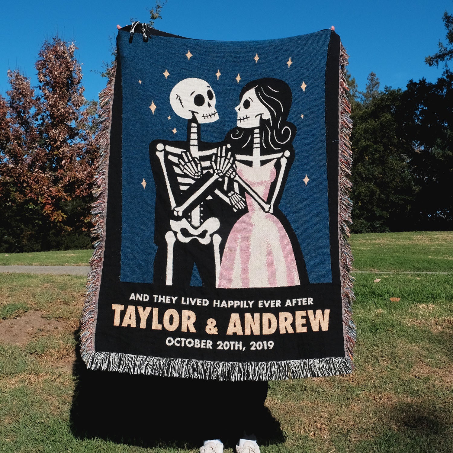 Personalized Skeletons Movie Poster Couple Woven Blanket - Relatable Basic