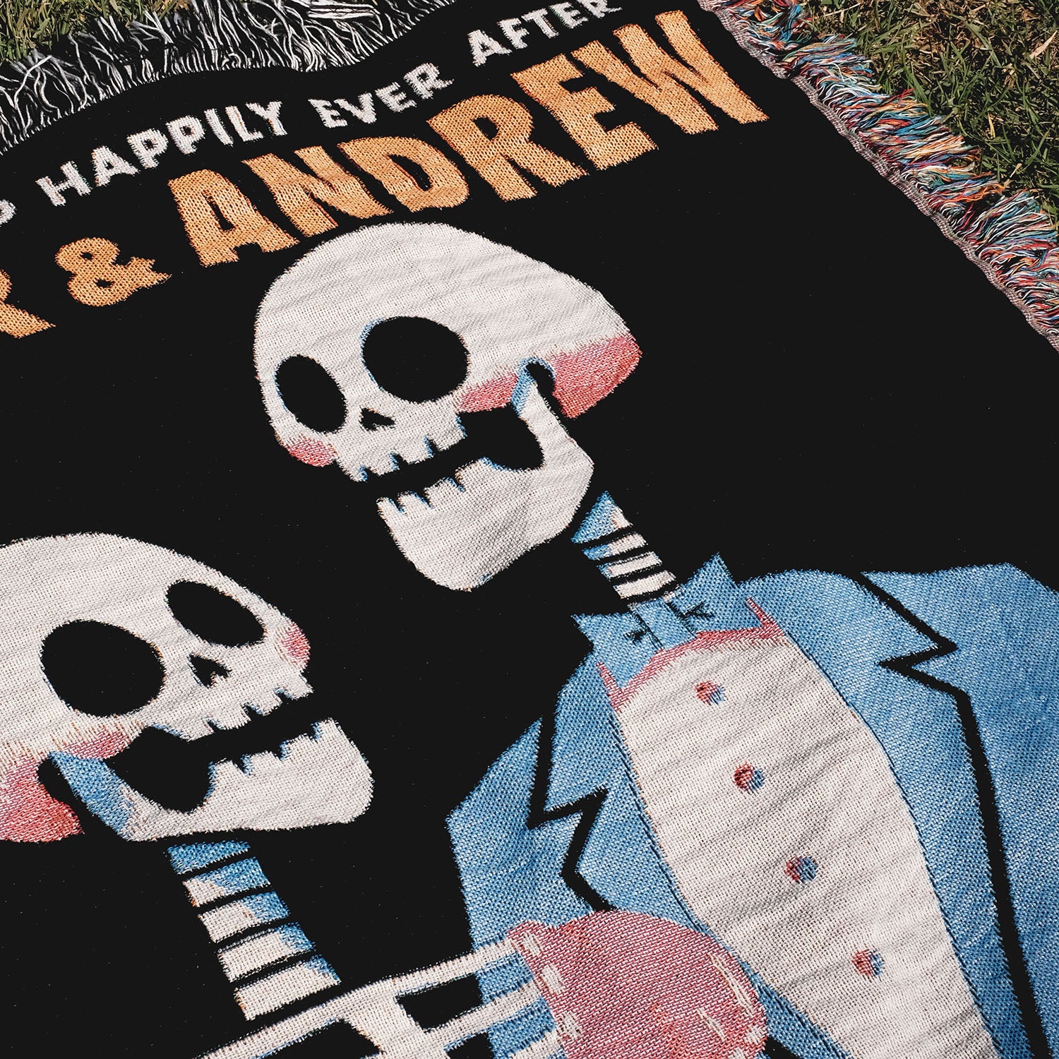 Fancy Skeleton Personalized Couple Woven Blanket - Relatable Basic