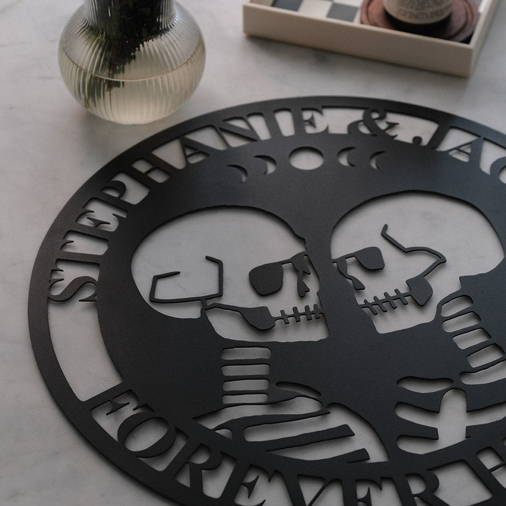 Relatable Sign Personalized Couple Skeletons Steel Die Cut Wall Sign – Relatable Basic