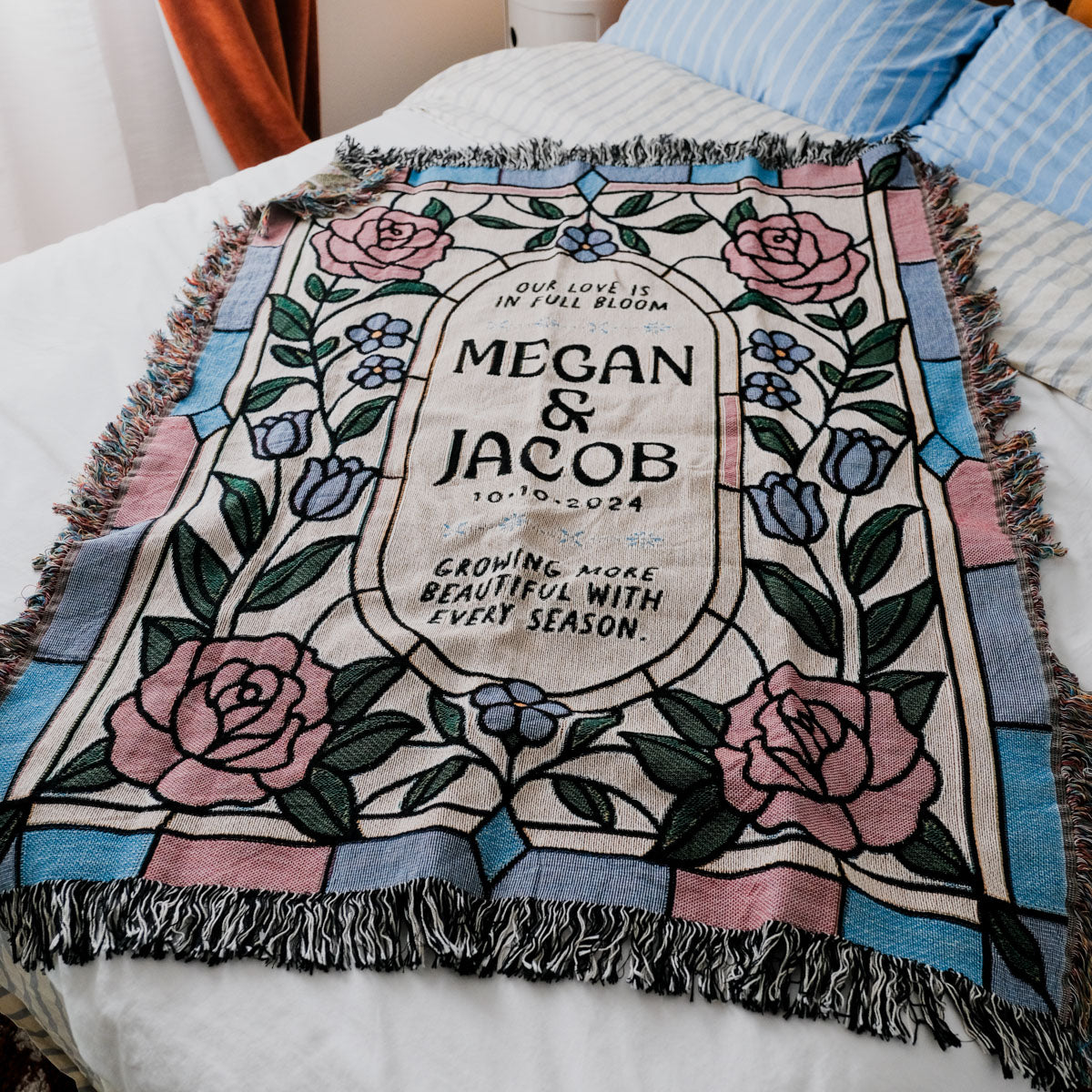 Personalized Stained Glass Couple Woven Blanket