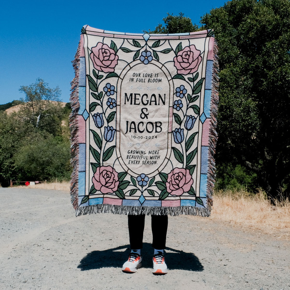 Personalized Stained Glass Couple Woven Blanket - Relatable Basic