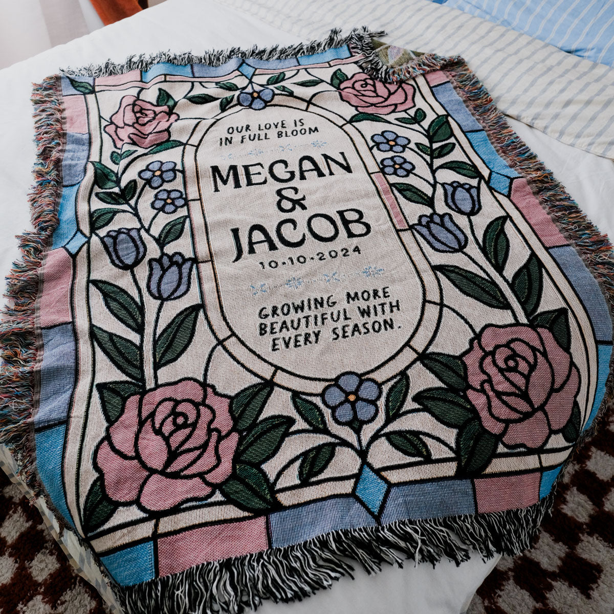 Personalized Stained Glass Couple Woven Blanket