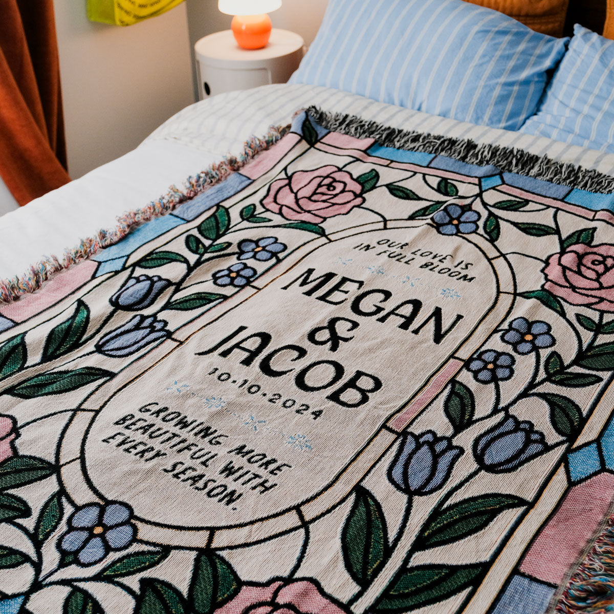 Personalized Stained Glass Couple Woven Blanket