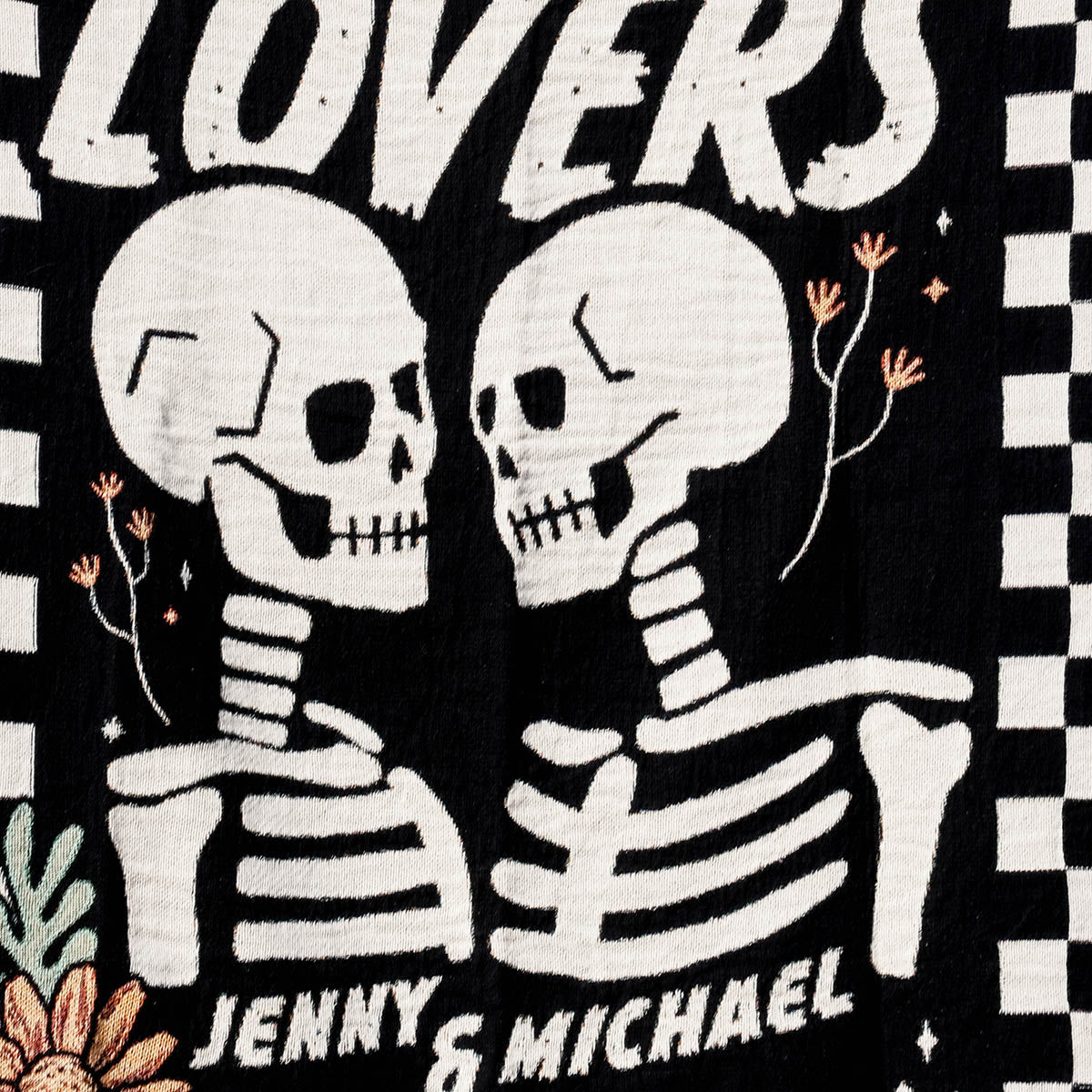 Checkered Skeleton The Lovers Personalized Couple Blanket - Relatable Basic