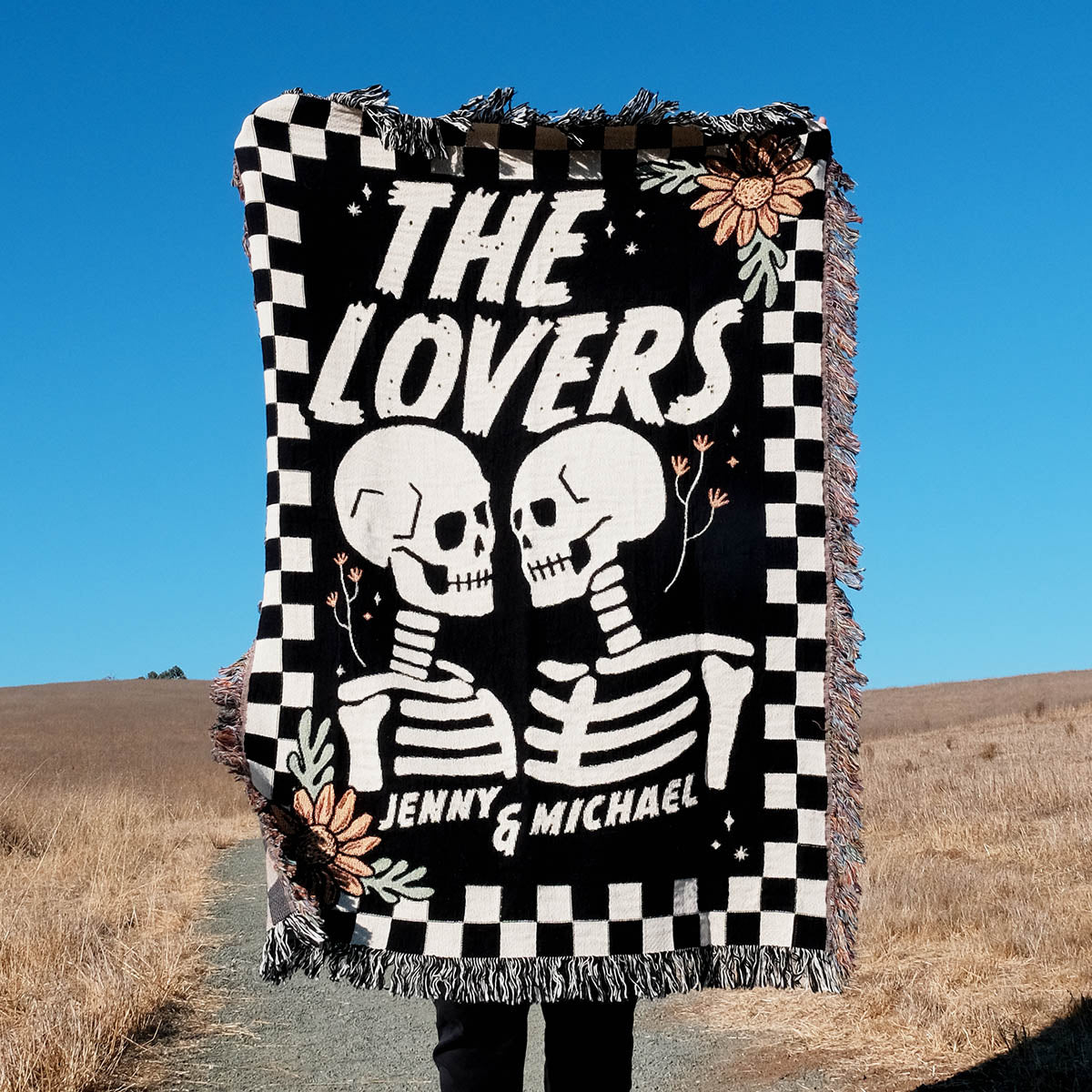 Checkered Skeleton The Lovers Personalized Couple Blanket - Relatable Basic