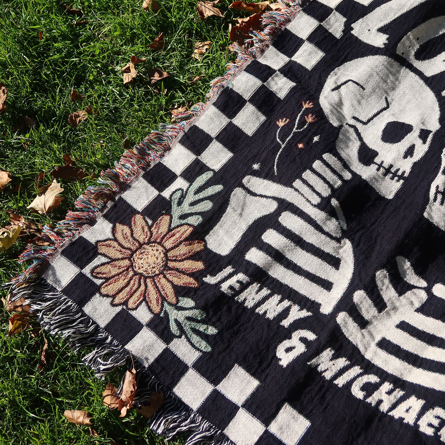 Checkered Skeleton The Lovers Personalized Couple Blanket - Relatable Basic