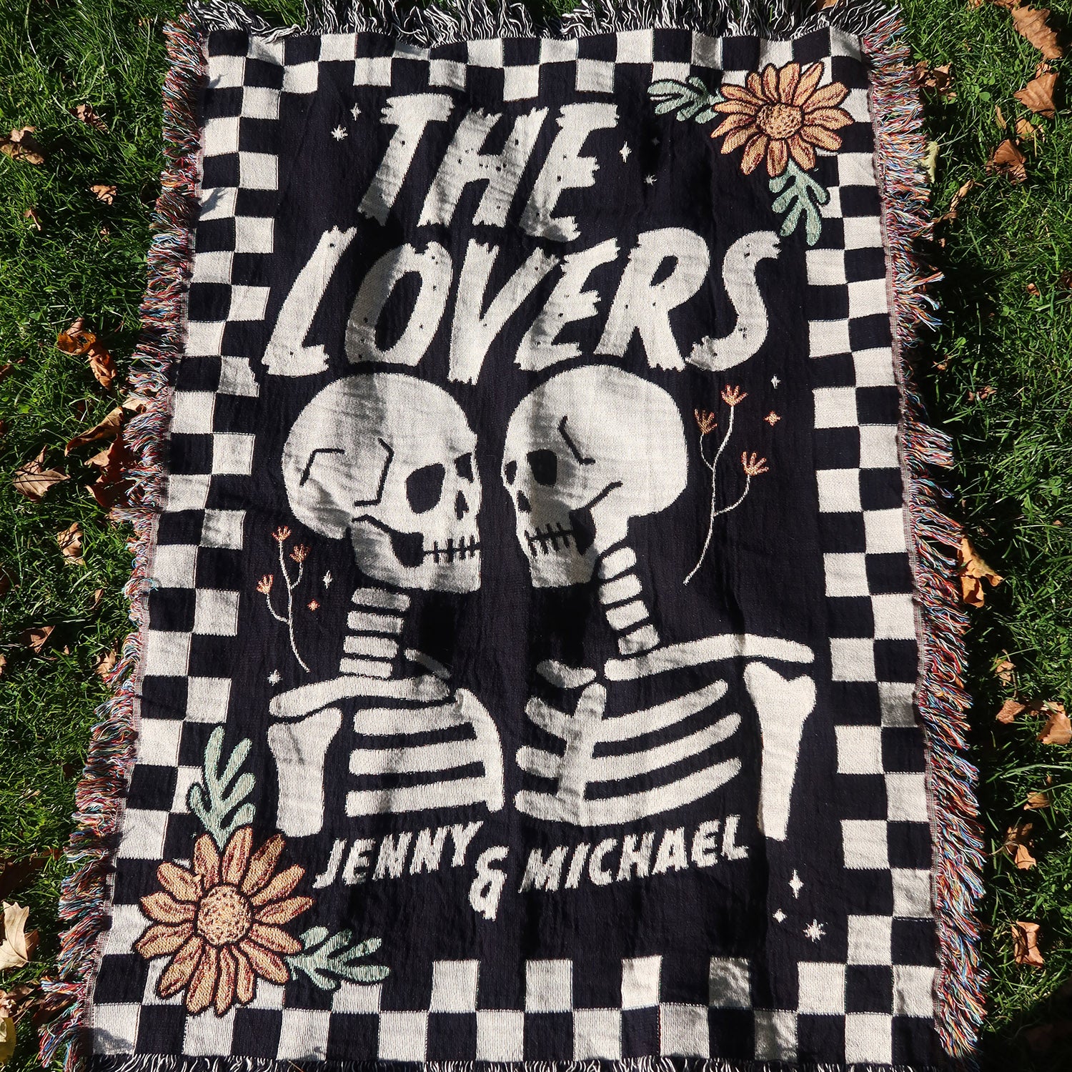 Checkered Skeleton The Lovers Personalized Couple Blanket - Relatable Basic