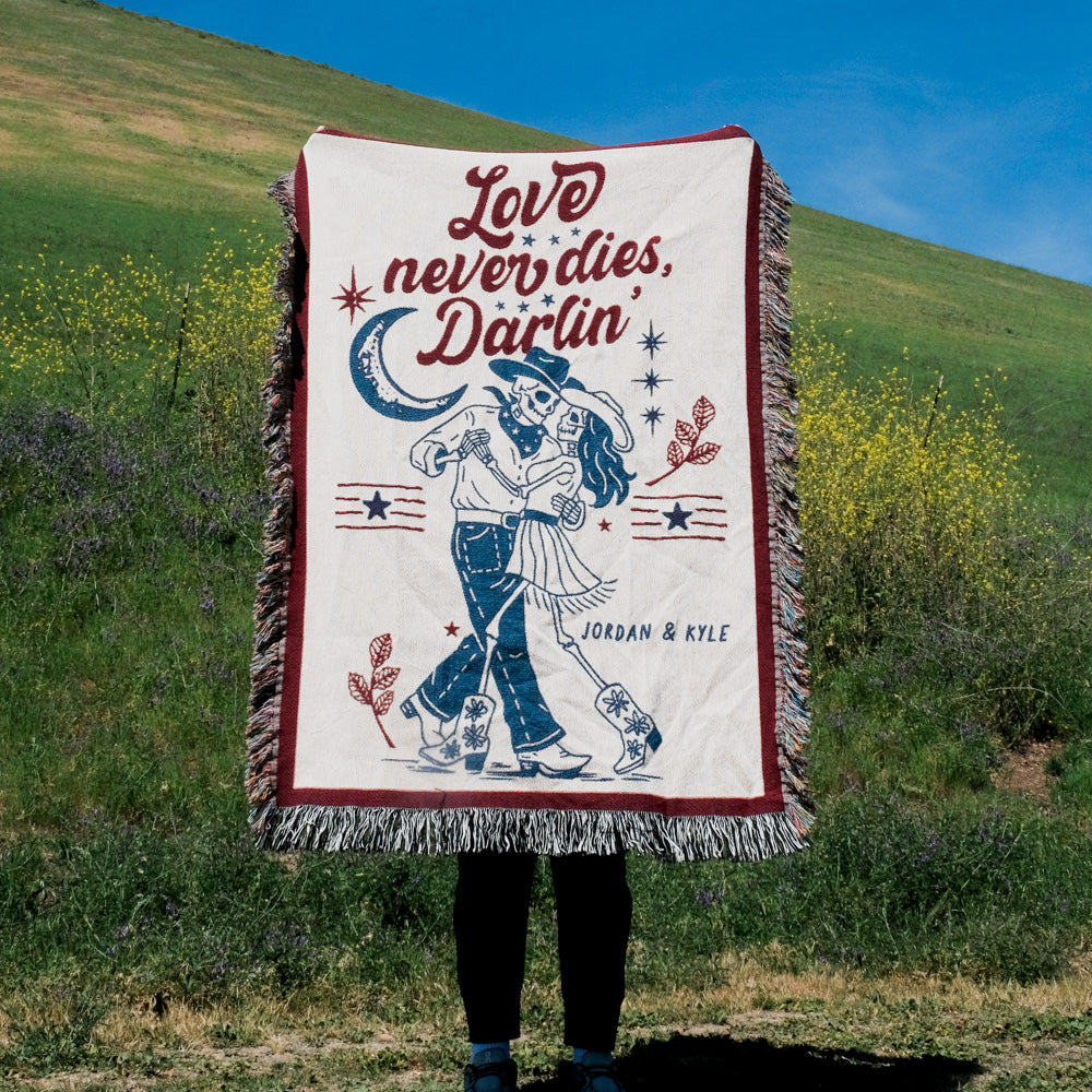 Personalized Western Dancing Skeleton Couple Woven Blanket - Relatable Basic
