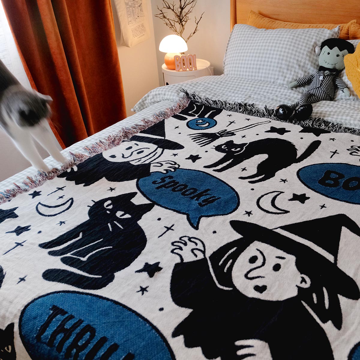 Witch & Black Cat Woven Blanket – Paws Up Monster Duo