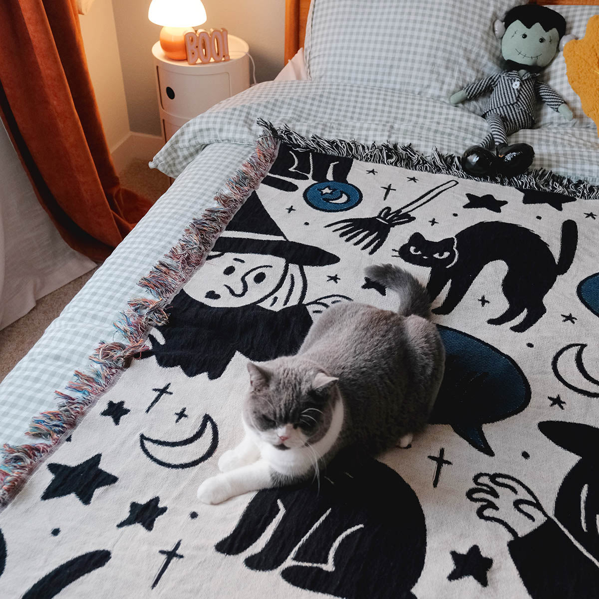Witch & Black Cat Woven Blanket – Paws Up Monster Duo