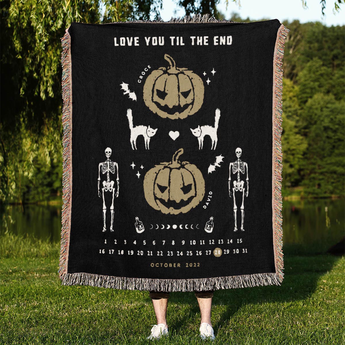 Personalized Pumpkin Couple Calendar Woven Blanket - Relatable Basic