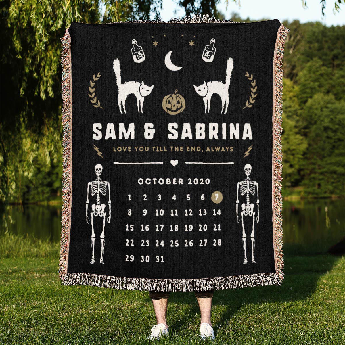 Personalized Spooky Couple Woven Blanket - Relatable Basic