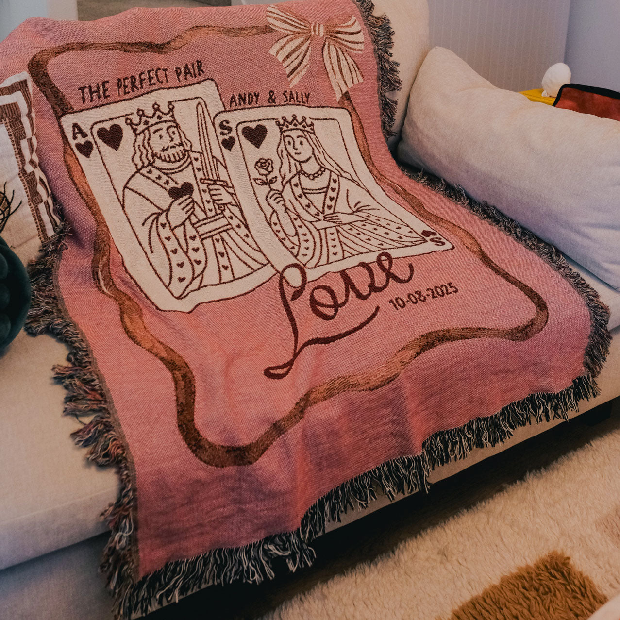 Personalized King & Queen Playing Cards Couple Woven Blanket