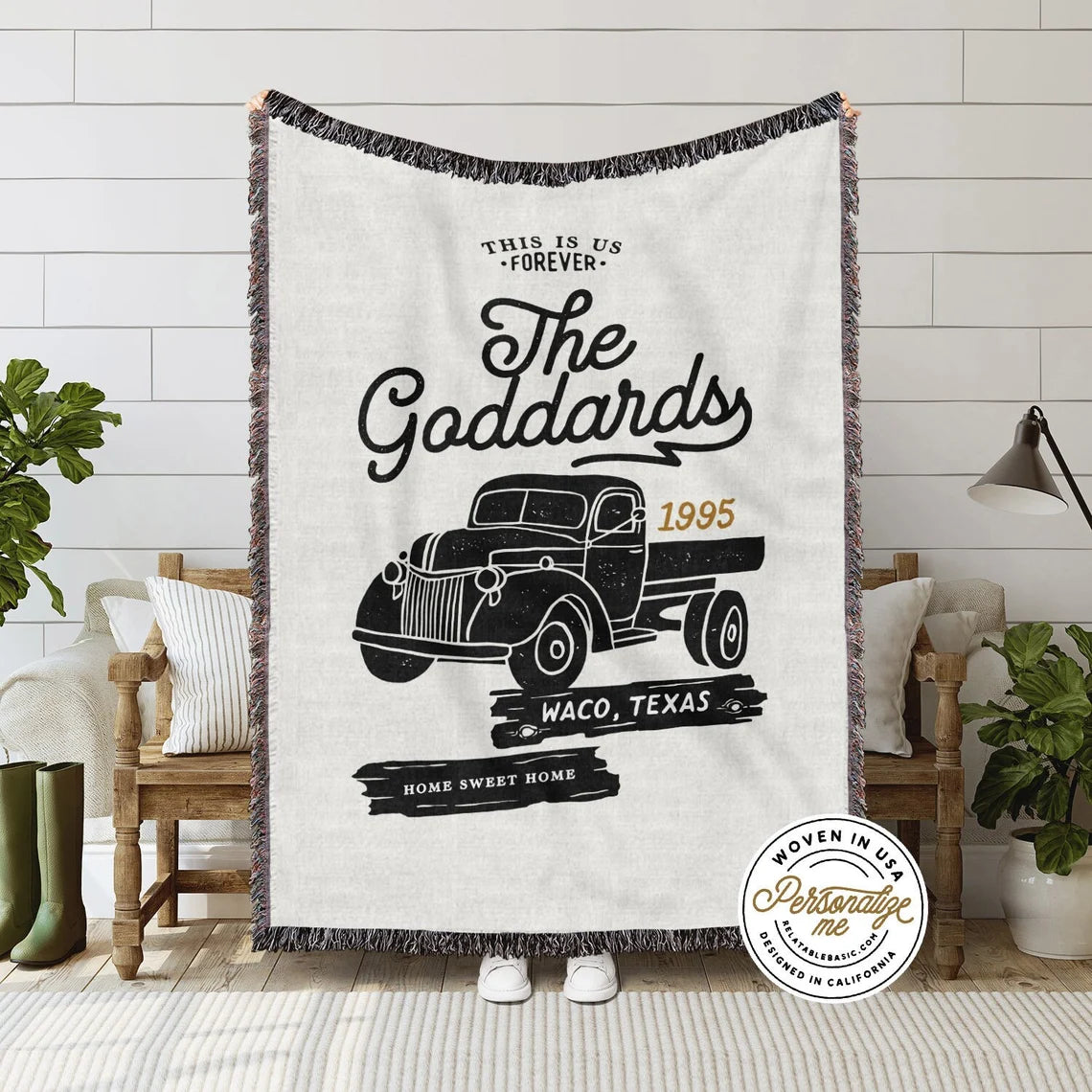 Personalized Truck Family Woven Blanket - Relatable Basic