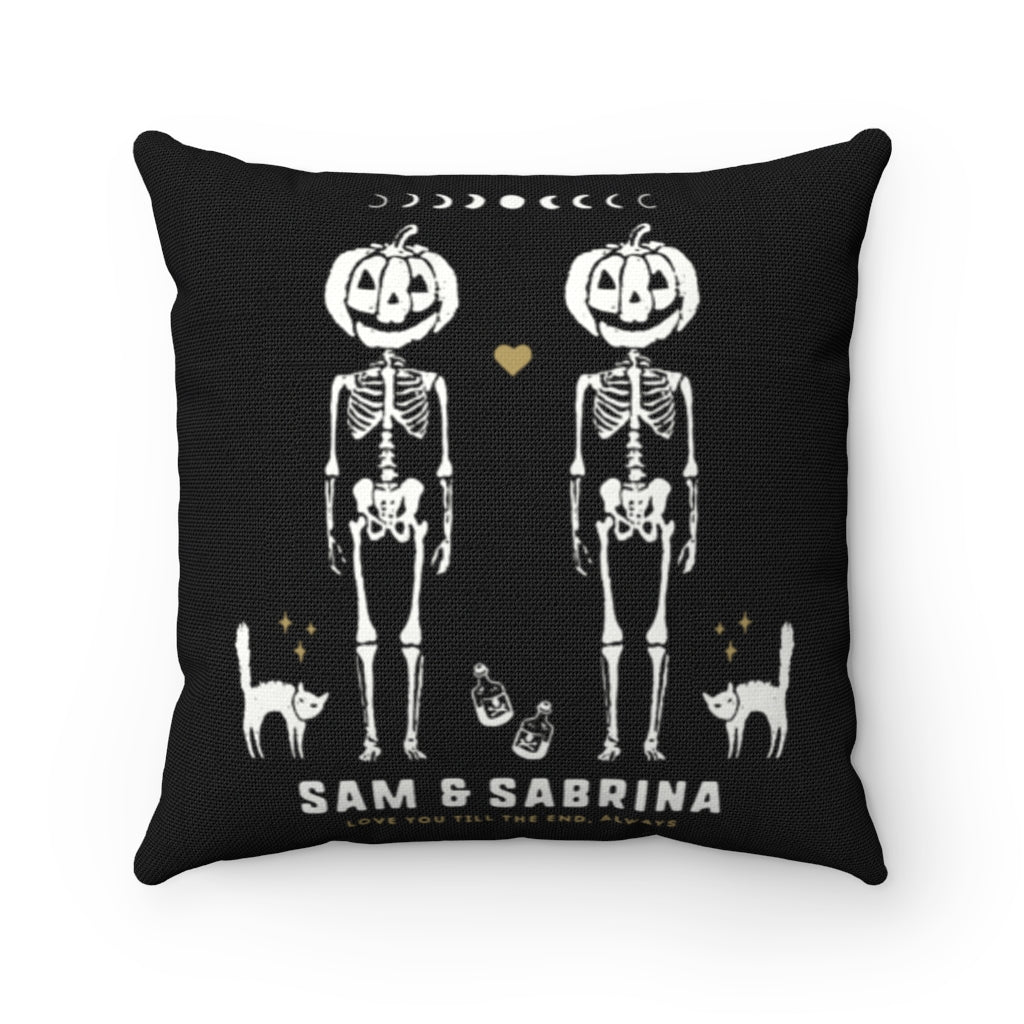 Personalized Couple Spooky Pumpkin Skeleton Pillow - Pillow - Personalized Gifts for Couples, Custom Birthday Gifts, Custom Anniversary Gifts | Relatable Basic