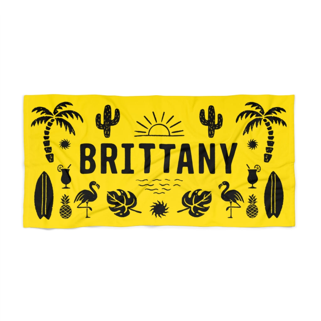 Summer Vibes Personalized Beach Towel (Yellow) - Beach Towel - Personalized Gifts for Couples, Custom Birthday Gifts, Custom Anniversary Gifts | Relatable Basic