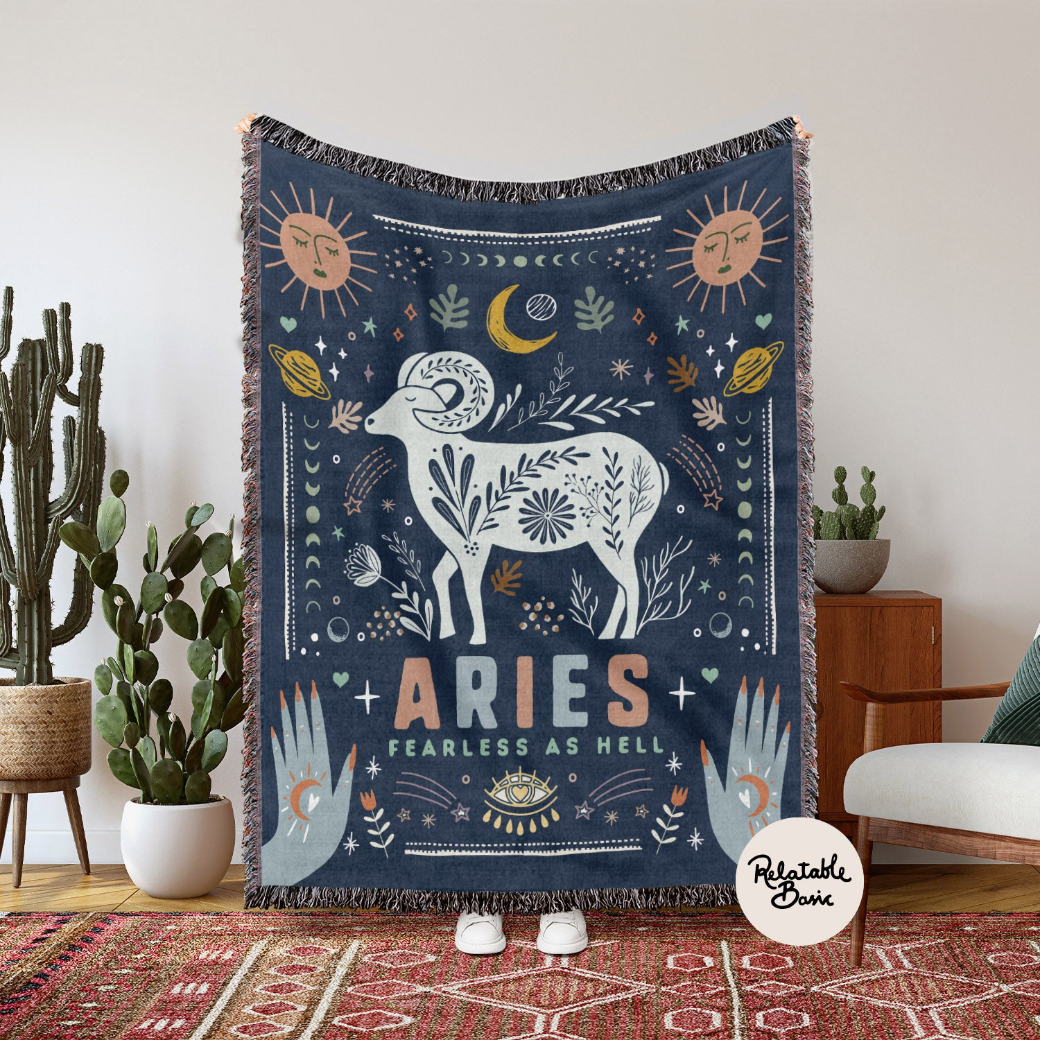 Aries Zodiac Woven Blanket - Woven - Personalized Gifts for Couples, Custom Birthday Gifts, Custom Anniversary Gifts | Relatable Basic