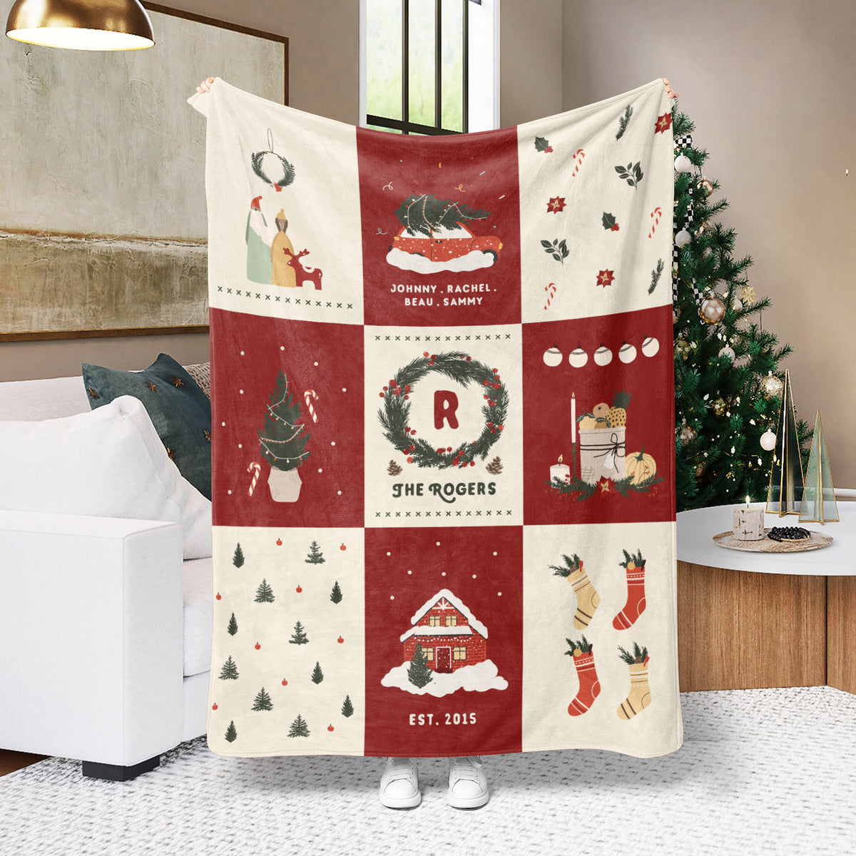 Personalized Family Christmas Fleece Blanket with Names