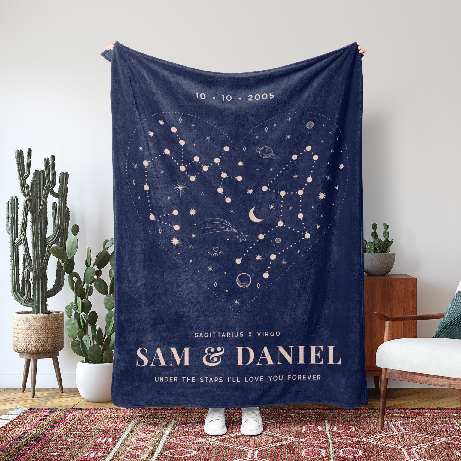 Personalized Couple Zodiac (Dark Navy) Fleece Blanket - Fleece - Personalized Gifts for Couples, Custom Birthday Gifts, Custom Anniversary Gifts | Relatable Basic