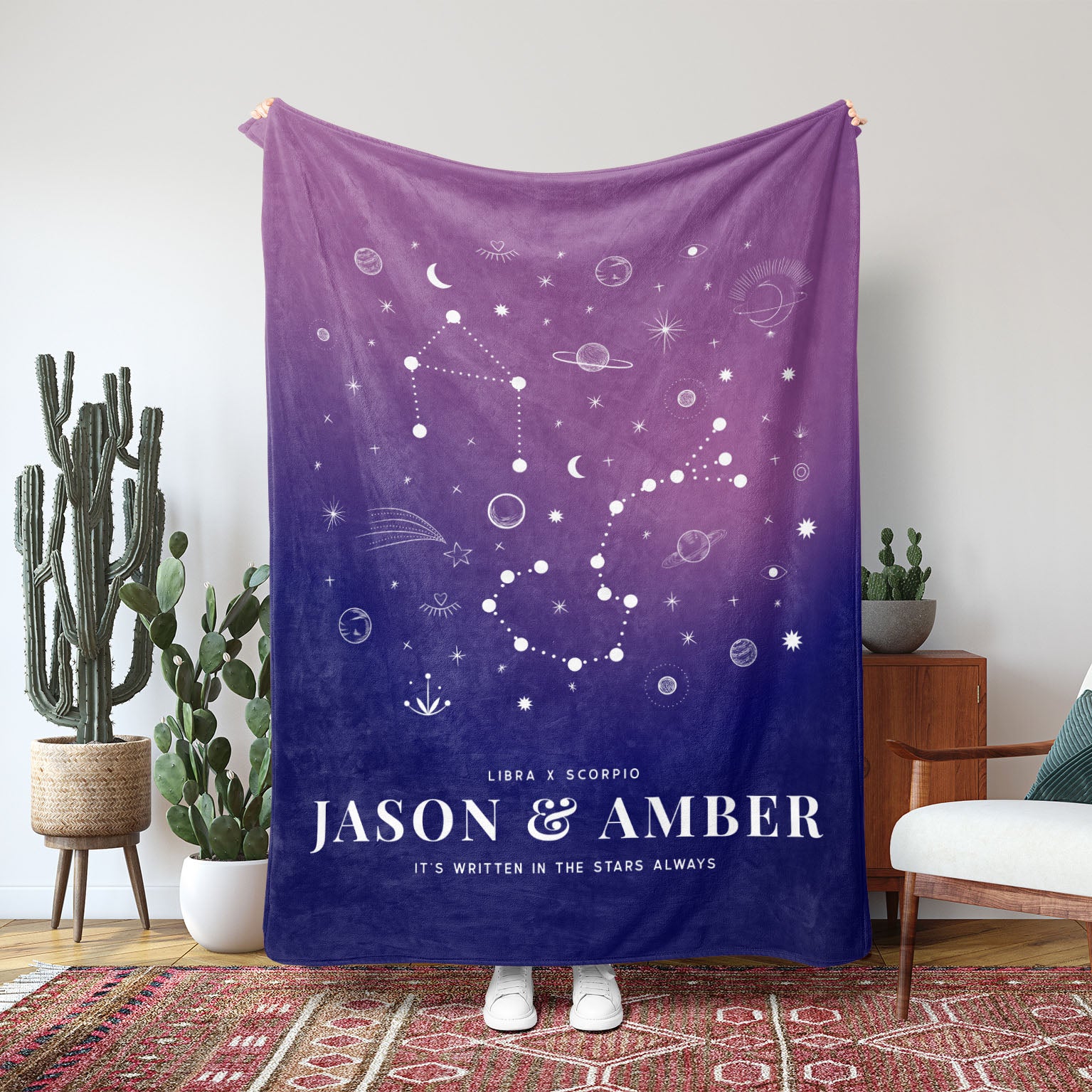 Personalized Couple Zodiac Sunrise Fleece Blanket - Fleece - Personalized Gifts for Couples, Custom Birthday Gifts, Custom Anniversary Gifts | Relatable Basic