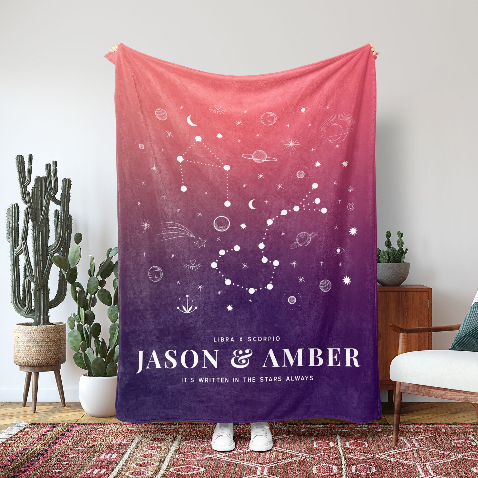 Personalized Couple Zodiac Sunset Fleece Blanket - Fleece - Personalized Gifts for Couples, Custom Birthday Gifts, Custom Anniversary Gifts | Relatable Basic