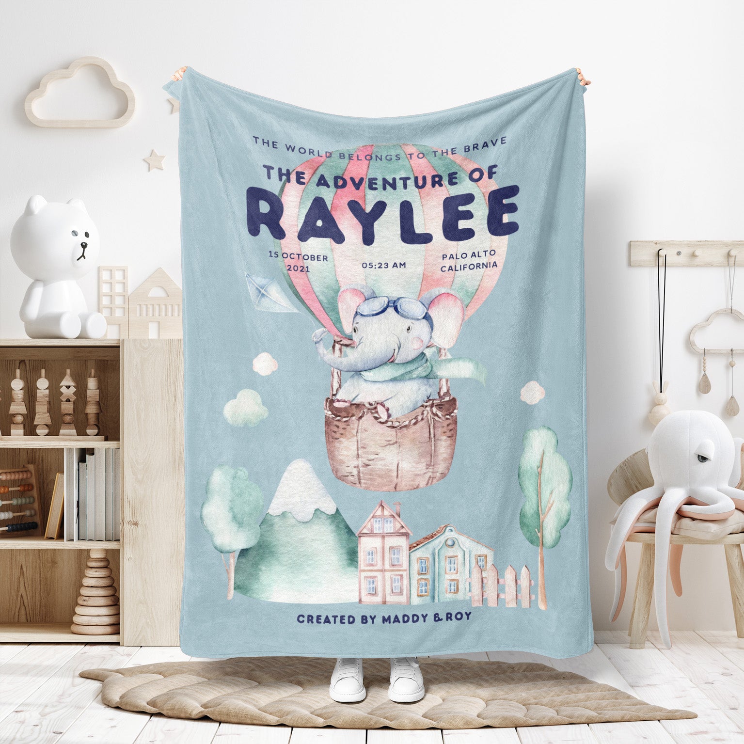Personalized Kids Adventure Birth Stat Hot Air Balloon Fleece Blanket - Fleece - Personalized Gifts for Couples, Custom Birthday Gifts, Custom Anniversary Gifts | Relatable Basic