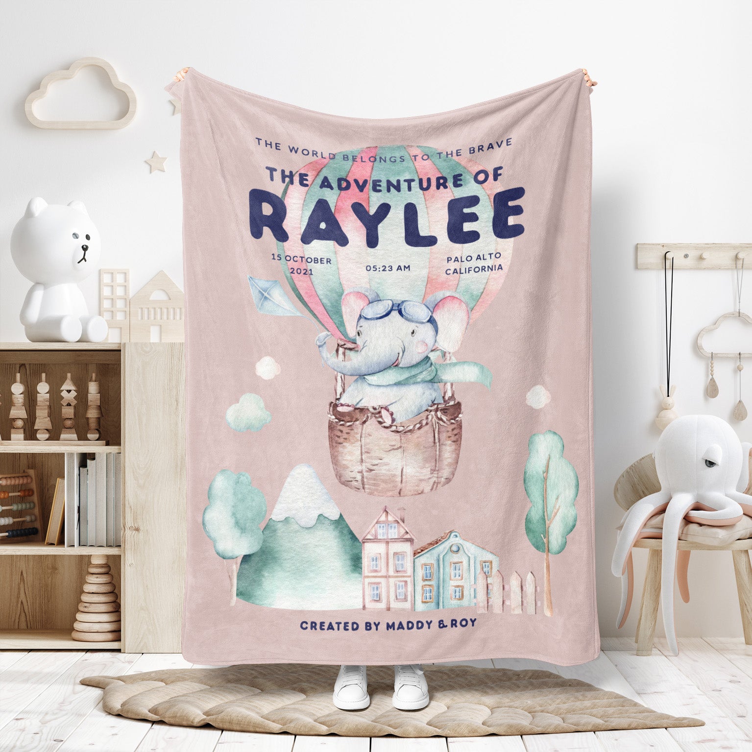 Personalized Kids Adventure Birth Stat Hot Air Balloon Fleece Blanket - Fleece - Personalized Gifts for Couples, Custom Birthday Gifts, Custom Anniversary Gifts | Relatable Basic