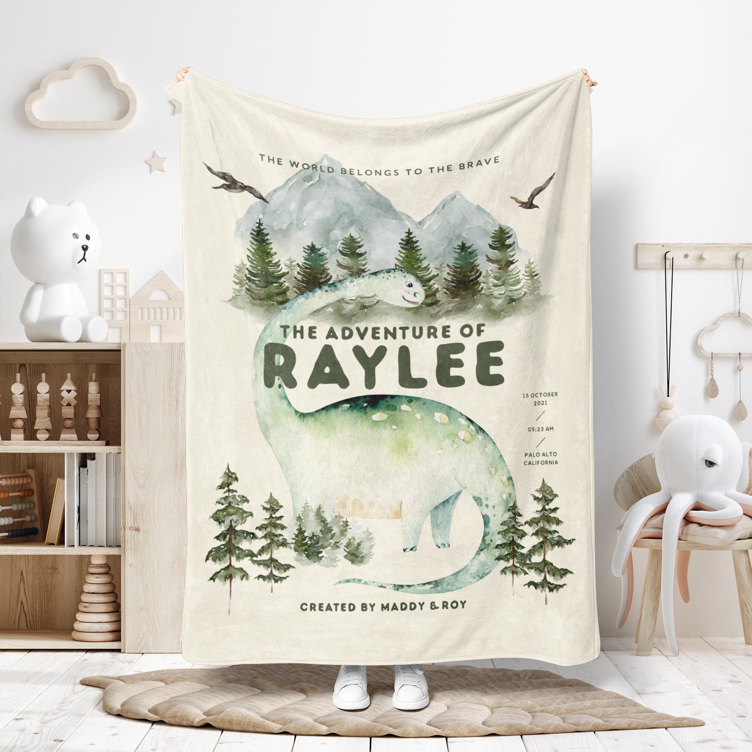 Personalized Kids Adventure Birth Stat Dinosaur Fleece Blanket - Fleece - Personalized Gifts for Couples, Custom Birthday Gifts, Custom Anniversary Gifts | Relatable Basic
