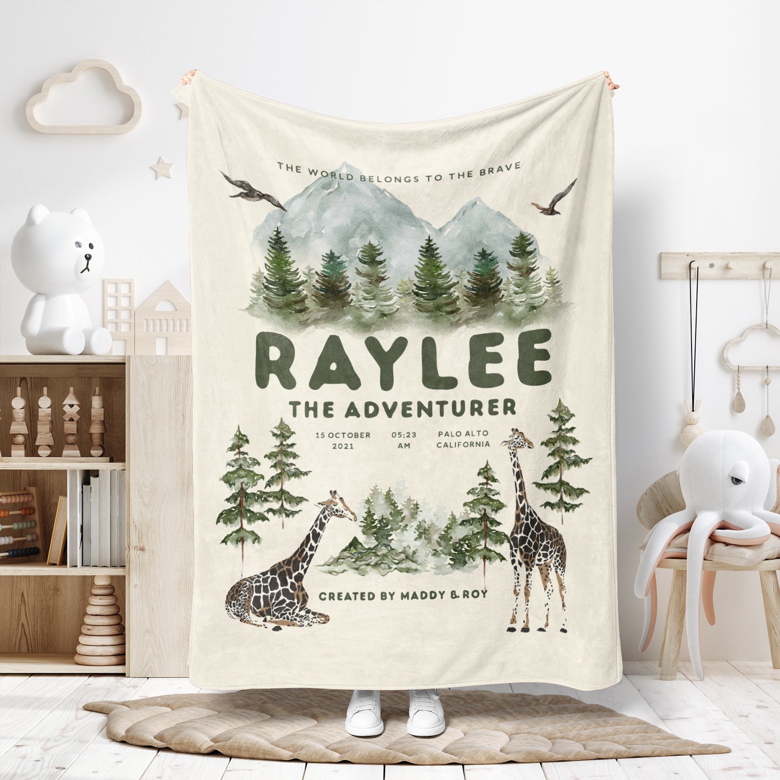 Personalized Kids Adventure Birth Stat Giraffe Fleece Blanket - Fleece - Personalized Gifts for Couples, Custom Birthday Gifts, Custom Anniversary Gifts | Relatable Basic