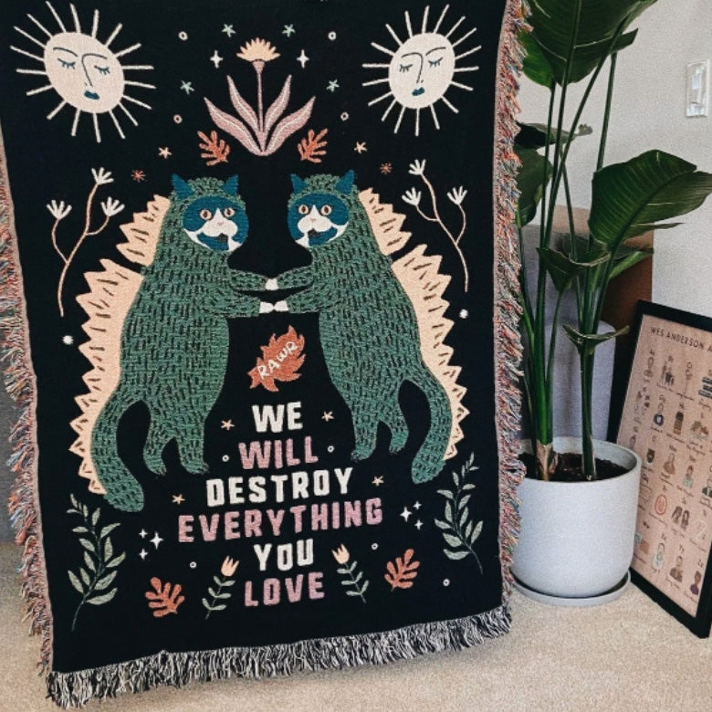 Godzilla Cats Woven Blanket - Woven - Personalized Gifts for Couples, Custom Birthday Gifts, Custom Anniversary Gifts | Relatable Basic
