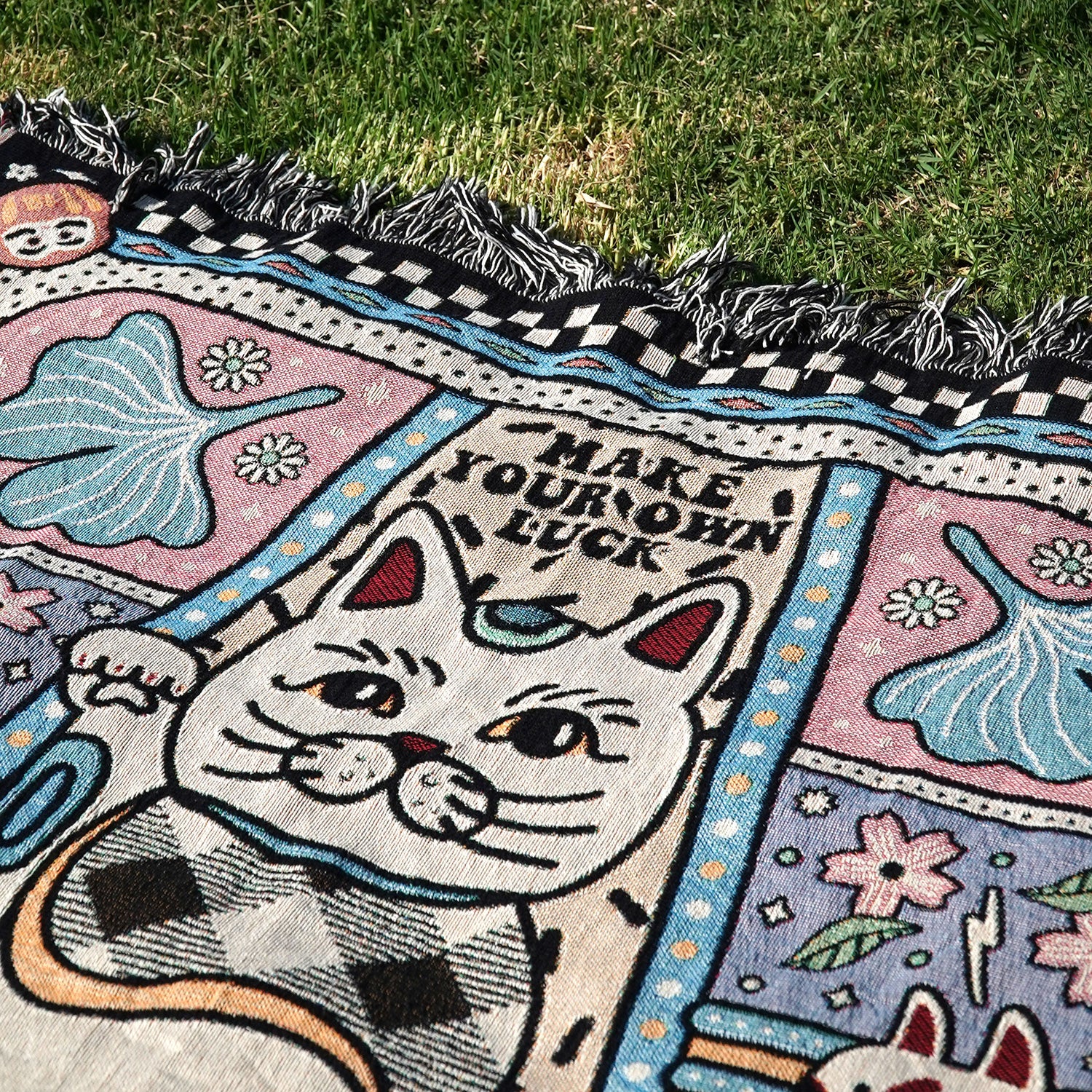 Maneki Neko Fortune Cat Woven Throw Blanket - Woven - Personalized Gifts for Couples, Custom Birthday Gifts, Custom Anniversary Gifts | Relatable Basic