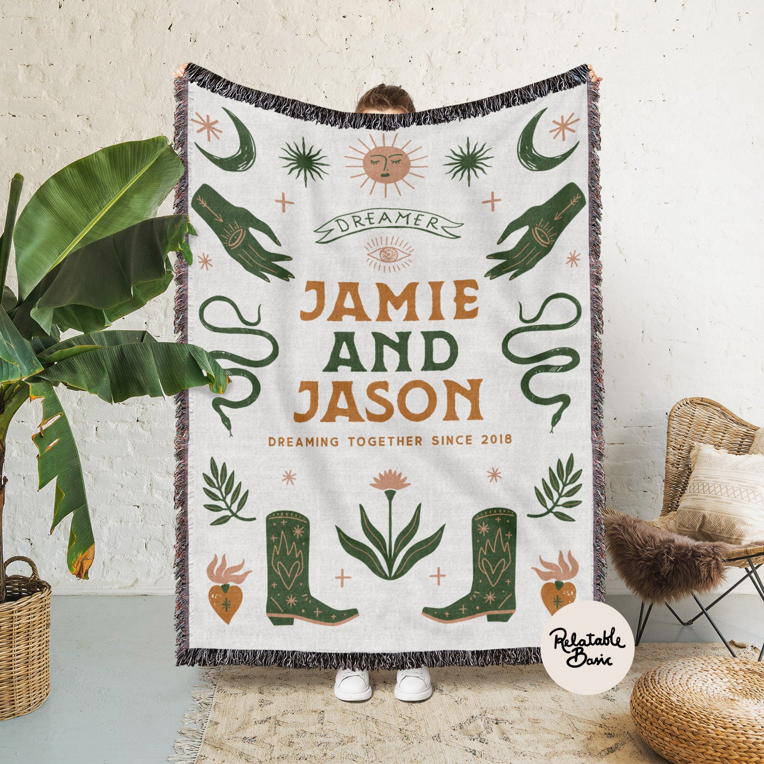 Personalized Dreamers Couple Woven Blanket - Woven - Personalized Gifts for Couples, Custom Birthday Gifts, Custom Anniversary Gifts | Relatable Basic